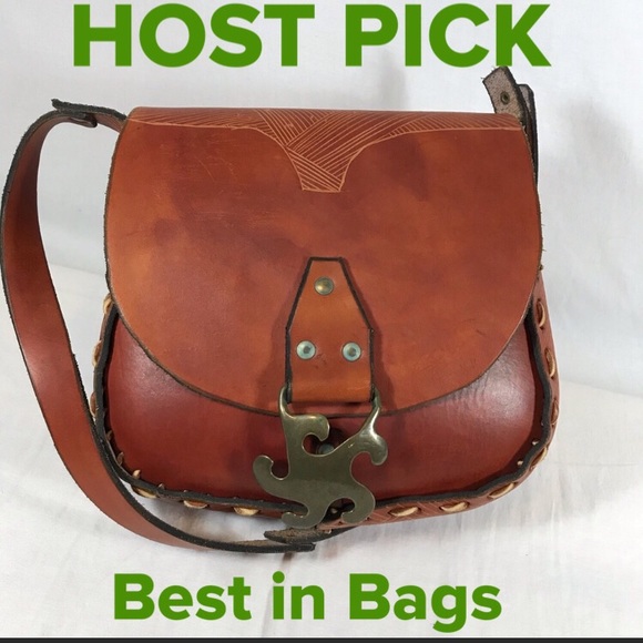 Tooled Leather Purse Saddle Bag Stitched Brass - Picture 1 of 9